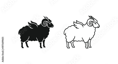 Mythical Winged Ram Symbols  Astrology Aries Emblems Vector