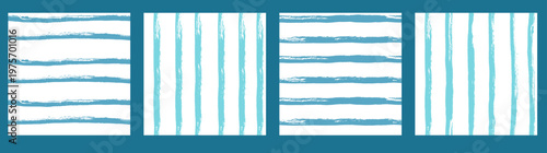 Blue stripes hand-drawn seamless patterns. Baby nursery stripes brush stroke for a male pastel theme. Paint abstract summer streak seamless backdrops set. Vector lines patterns collection bg.