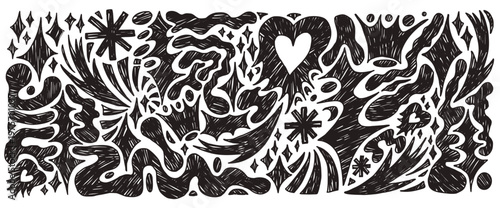 Organic crayon drawn shape, arrow with handmade form and crown, abstract twinkle set. Crayon geometric bling with irregular sticker. Vector scribble organic set with freeform naive charcoal trinkets.