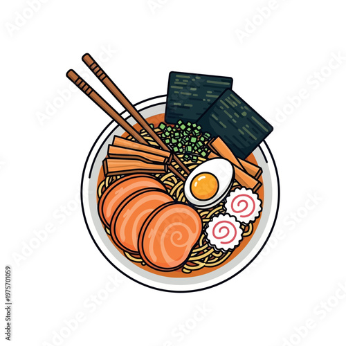 Delicious Ramen Noodles with Sliced Pork and Boiled Egg Served in a Savory Bowl