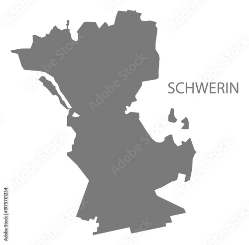 Schwerin city map with boroughs grey illustration silhouette shape