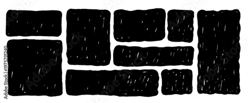 Wavy grunge rectangle frames with irregular edges. Curvy square quote borders and scalloped labels. Text boxes doodle elements, geometric speech bubbles. Vector crayon kids shapes isolated no bg.