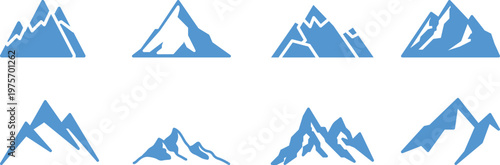 mountain ranges design set. Peak silhouette icons. Mountain ranges symbol. Snowy mountains vector set. 