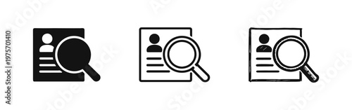 Resume search icon set for job recruitment and human resources in different styles