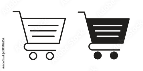 Shopping basket icon vector design set. Icon Symbol Black Outline and Solid