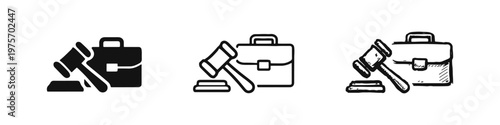 Legal Profession and Business Law Icon Set - Gavel and Briefcase