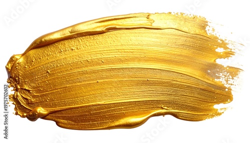 A smear of shiny golden paint on a white background