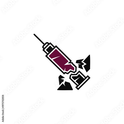 Minimal Broken Syringe Icon Anti-Drug Symbol Flat Vector Design