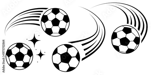 Soccer ball football icon, graphic in an isolated set, designed with ball in motion.