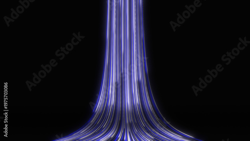 Konstfotografi Bright blue lines flow upward on black, forming dynamic radial motion