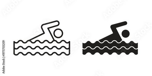 Swimming icon vector design set. Icon Symbol Black Outline and Solid