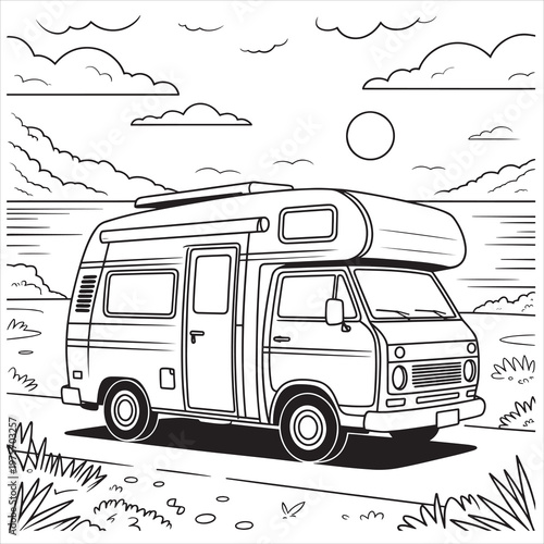 Camper van, motorhome, recreational vehicle, RV, travel trailer, vector illustration
