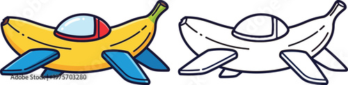 Banana Spaceship with Cockpit and Wings Cartoon Vector Illustration