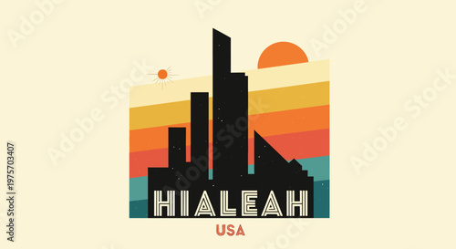 Vibrant cityscape featuring bold geometric skyscrapers with sunset backdrop emphasizing modern urban architecture in an artistic