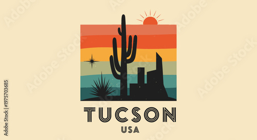 Vibrant sunset over desert landscape featuring distinctive saguaro cacti and rugged terrain representing tucson arizona iconic
