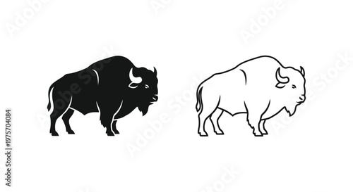 American Bison vs Buffalo Iconic Silhouettes Design Vector