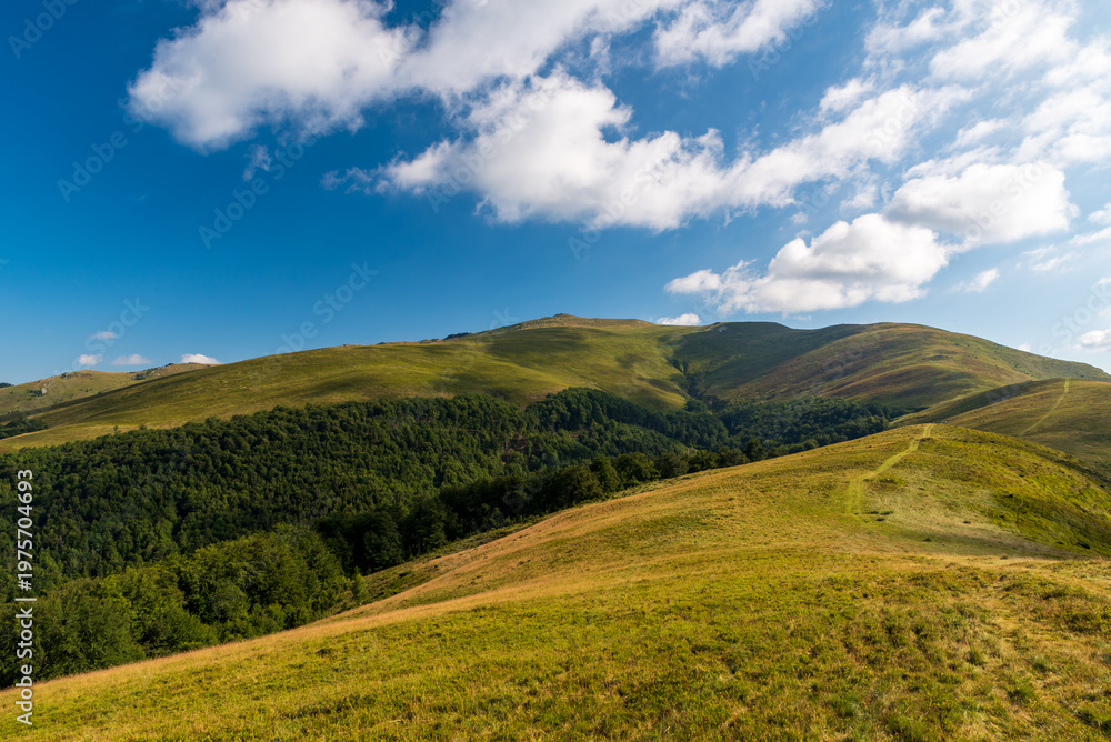 Obraz premium Beautiful Valcan mountains in Romania - view from hiking trail bellow Muncel hill