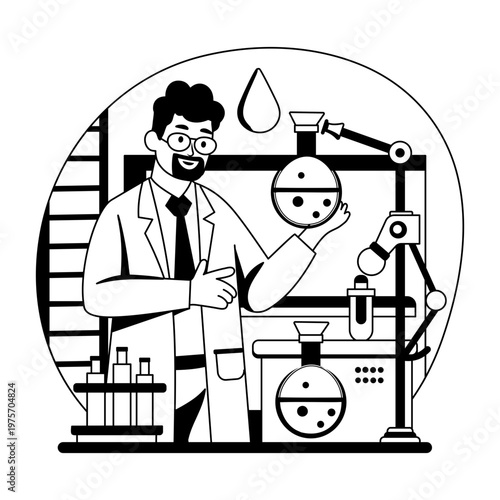 A glyph style illustration showing a scientist