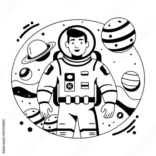 A glyph style illustration showing an astronaut