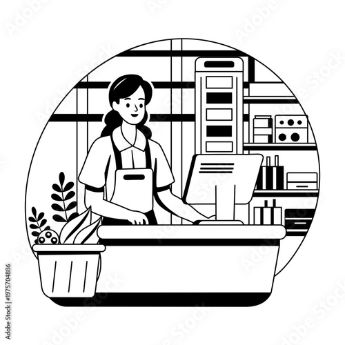 Glyph style illustration denoting a cashier