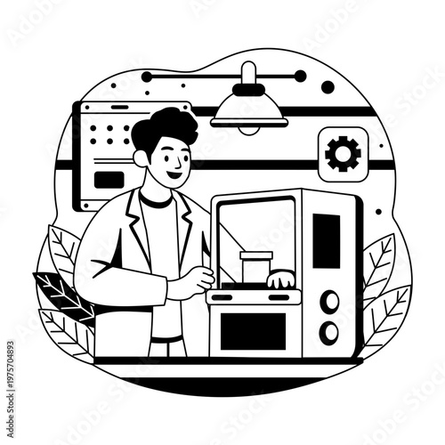 An illustration of an innovator designed in glyph style