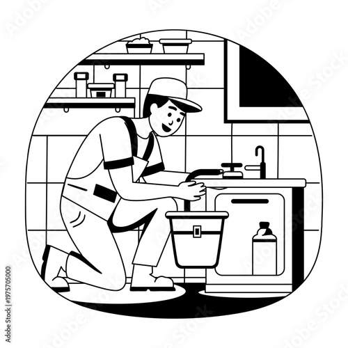 An illustration of a plumber designed in glyph style