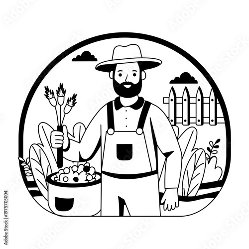 Glyph style illustration depicting a farmer