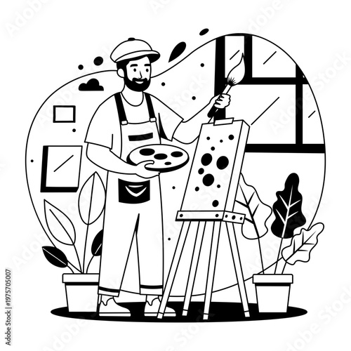 A glyph style illustration showing a painter