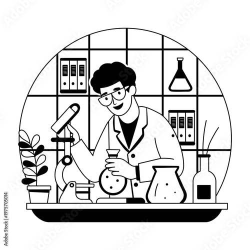 An illustration of a lab expert designed in glyph style