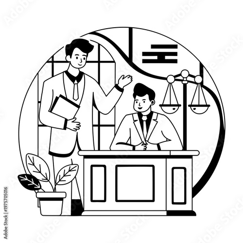 An illustration of an attorney designed in glyph style