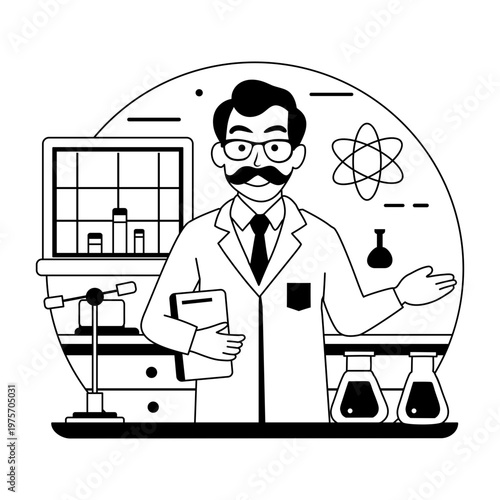 A glyph style illustration showing a lab researcher