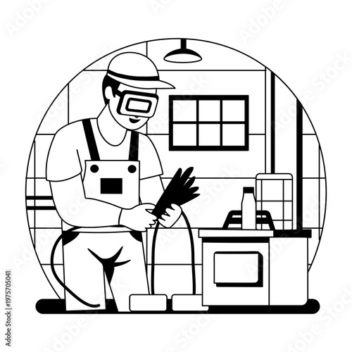 A glyph style illustration showing a welder