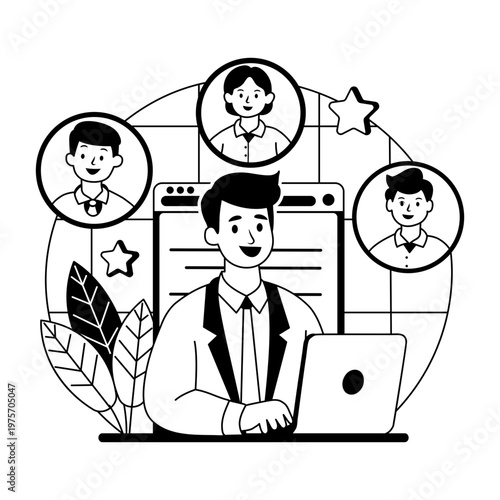Glyph style illustration depicting an hr manager