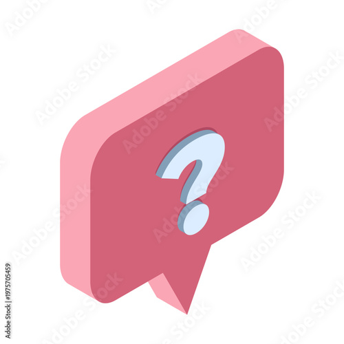 Isometric question mark. Isometric text bubble icon. Message box with question. Question mark inside speech bubble. Ask question concept