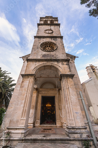 Obraz na płótnie Belfry of Dormition Church of Savina Orthodox monastery in Herceg Novi coastal t
