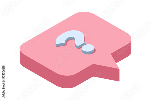 Isometric question mark. Isometric text bubble icon. Message box with question. Question mark inside speech bubble. Ask question concept