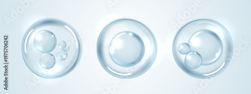 Blue hyaluronic acid serum moisture water drops. Cosmetic bubbles isolated for skincare, anti-aging beauty product design. Abstract liquid cell graphic for medical and scientific hydration banner.