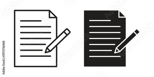 Writing icon vector design set. Icon Symbol Black Outline and Solid