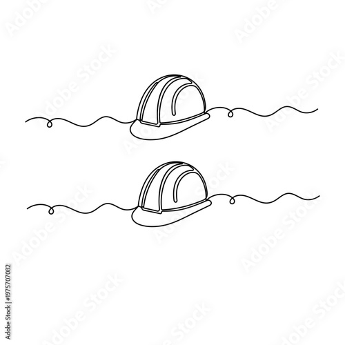 Worker safety helmet outline icon in one continuous line style