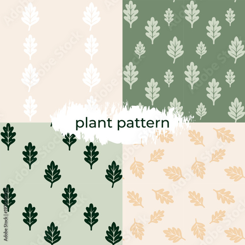 Set of minimal leaf seamless patterns in soft natural tones.