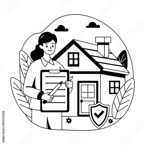 A glyph style illustration showing home assurance  