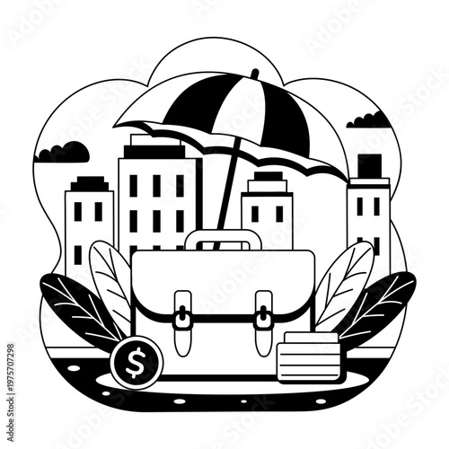 glyph style illustration showing business insurance  