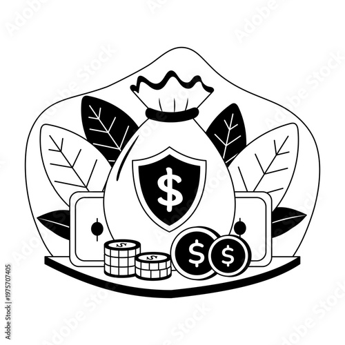 glyph style illustration showing financial insurance