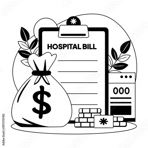 A glyph style illustration representing hospital bill 
