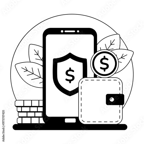 A glyph style illustration representing mobile wallet 