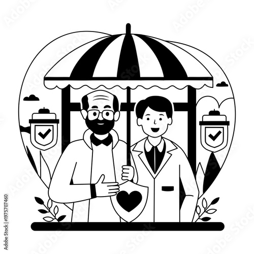 A glyph style illustration representing senior coverage  