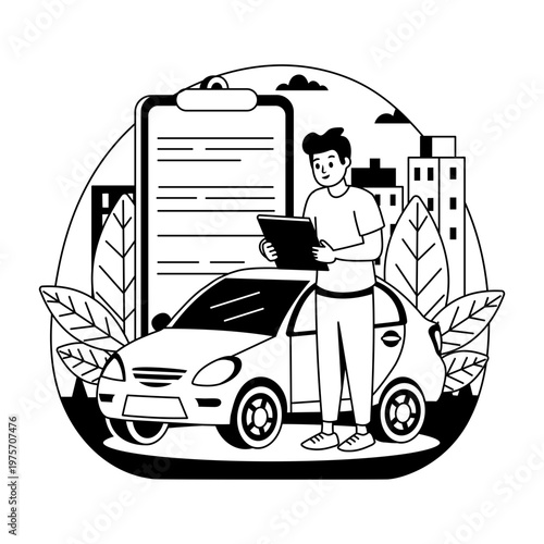 glyph style illustration showing reviewing document  