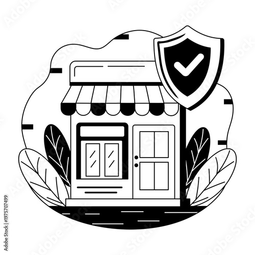 glyph style illustration showing shop insurance  