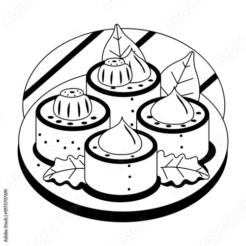 Glyph style illustration representing dim sum