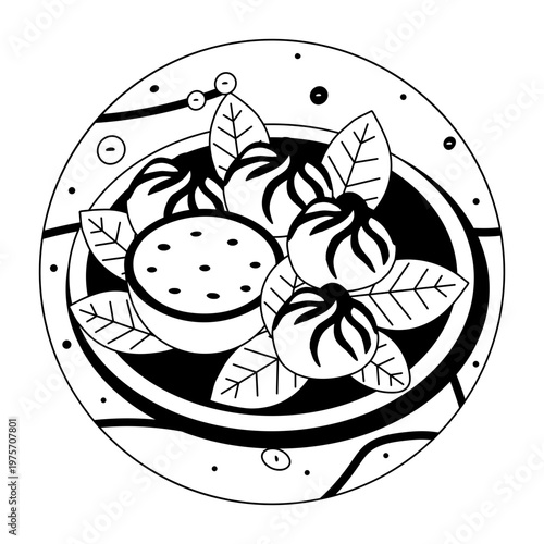Glyph style illustration representing dumplings